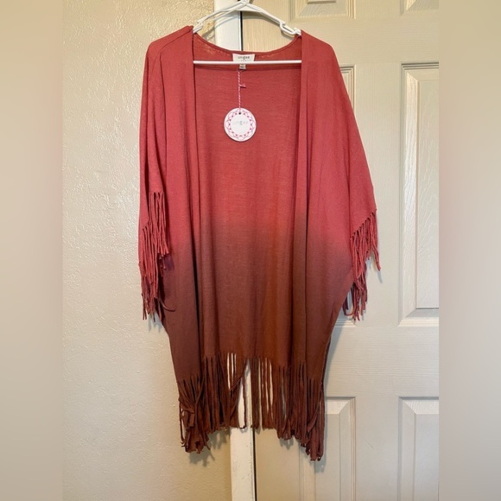 Umgee Kimono Ombré Fringe Coral Pimpkin - M/L -NWT